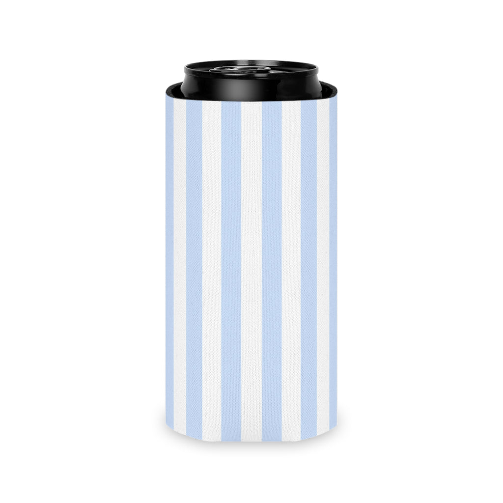 Blue & White Striped Can Cooler — Nautical Summer Beverage Koozie