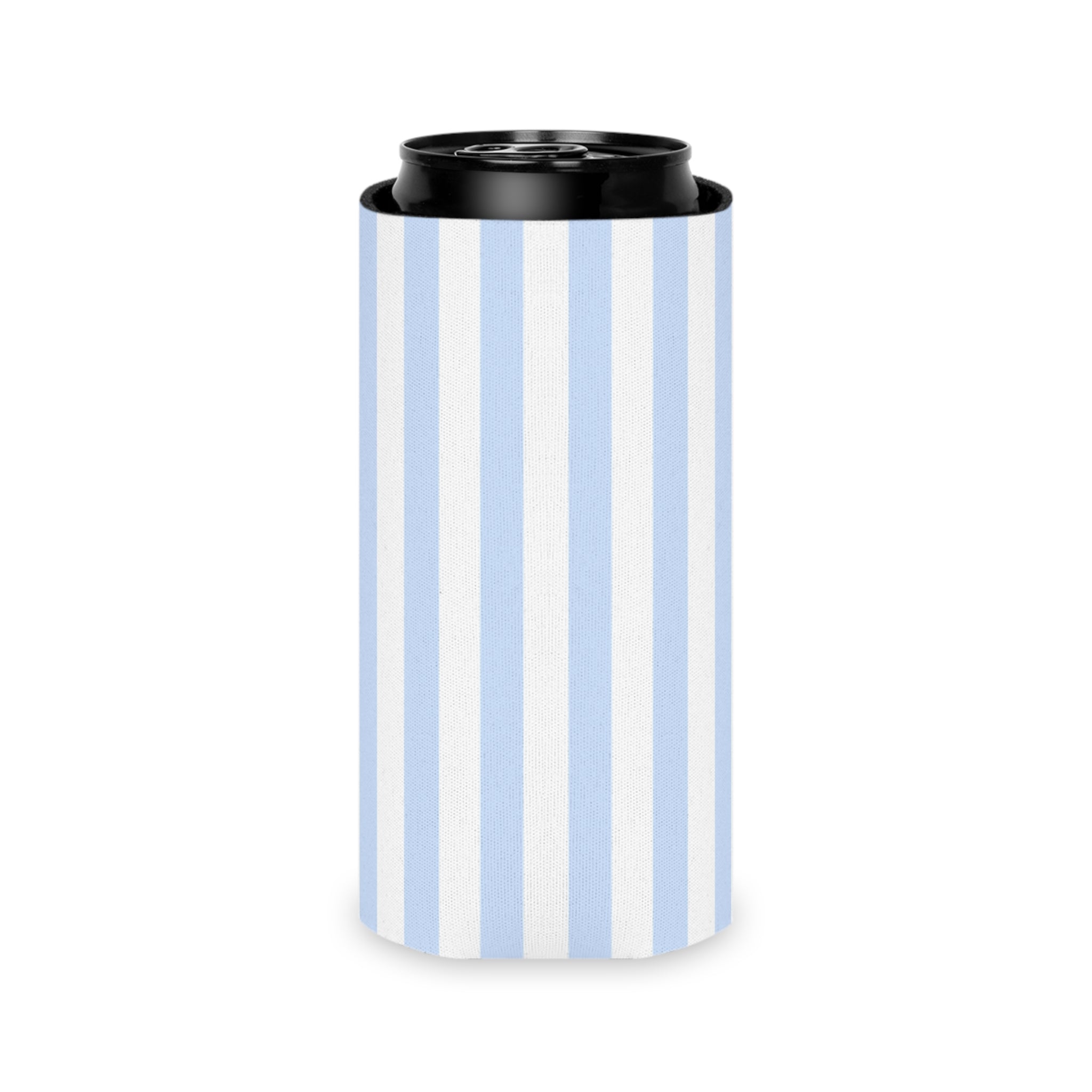 Blue & White Striped Can Cooler — Nautical Summer Beverage Koozie