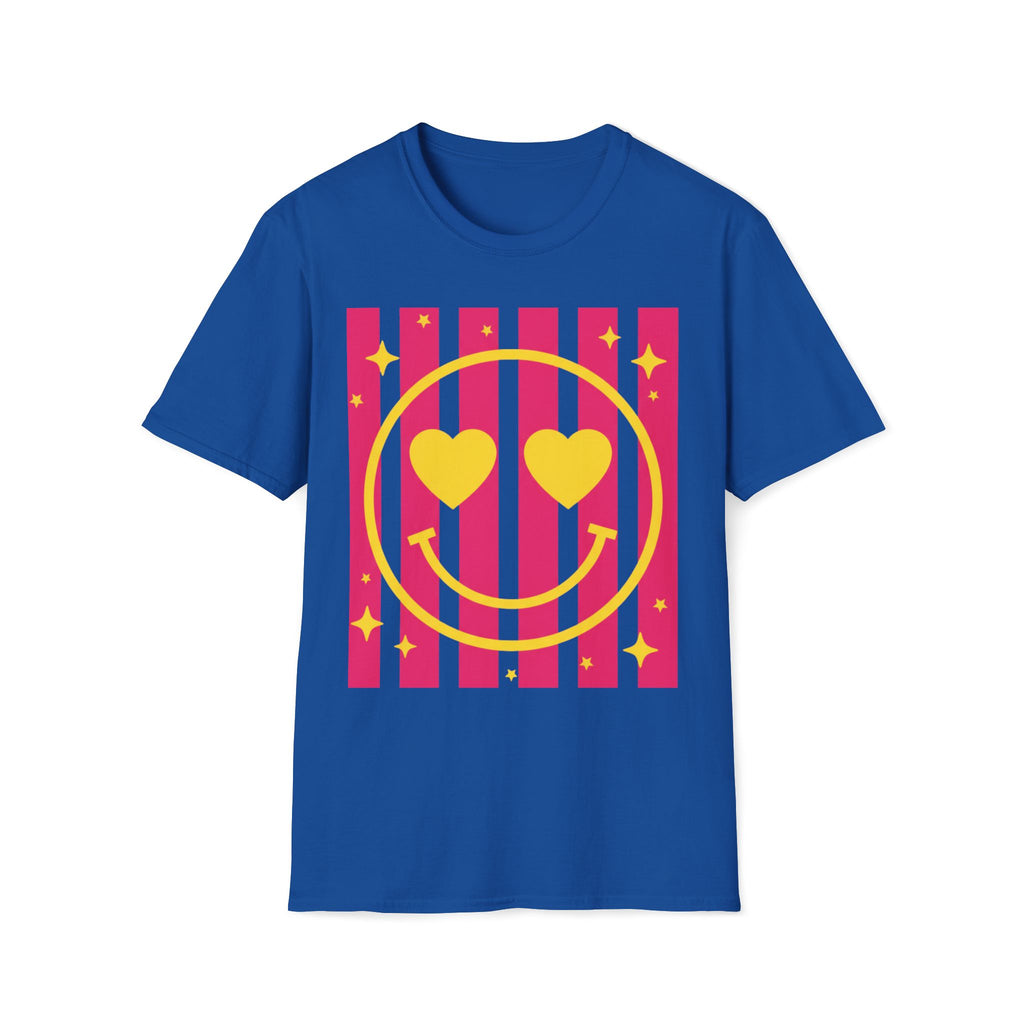 Smile Heart Tee — Retro Pink Stripe Smiley Shirt