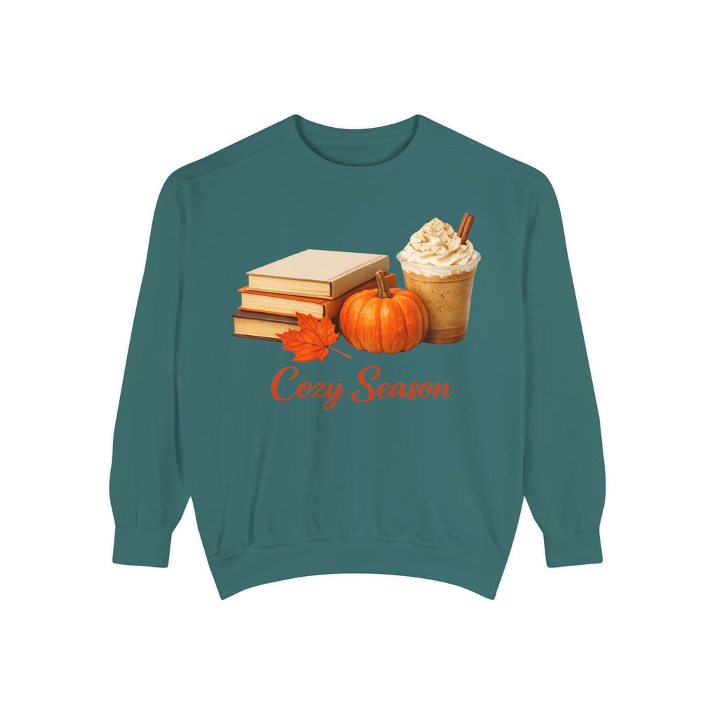 Cozy Season Sweatshirt — Pumpkin, Books & Pumpkin Spice Fall Crewneck