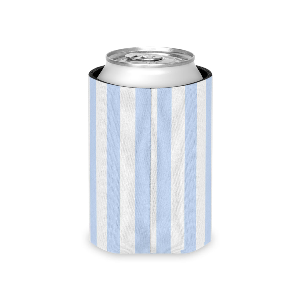 Blue & White Striped Can Cooler — Nautical Summer Beverage Koozie