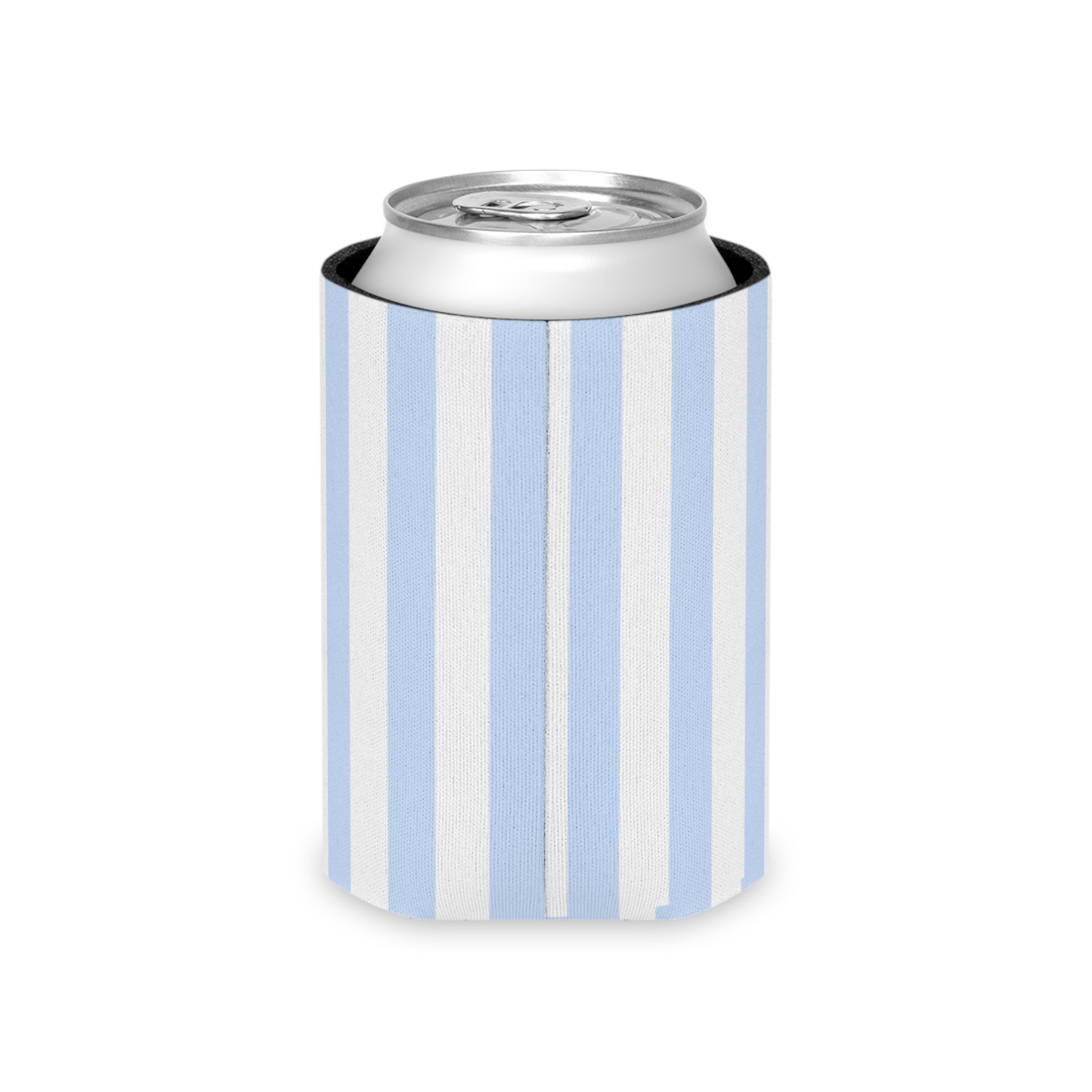 Blue & White Striped Can Cooler — Nautical Summer Beverage Koozie