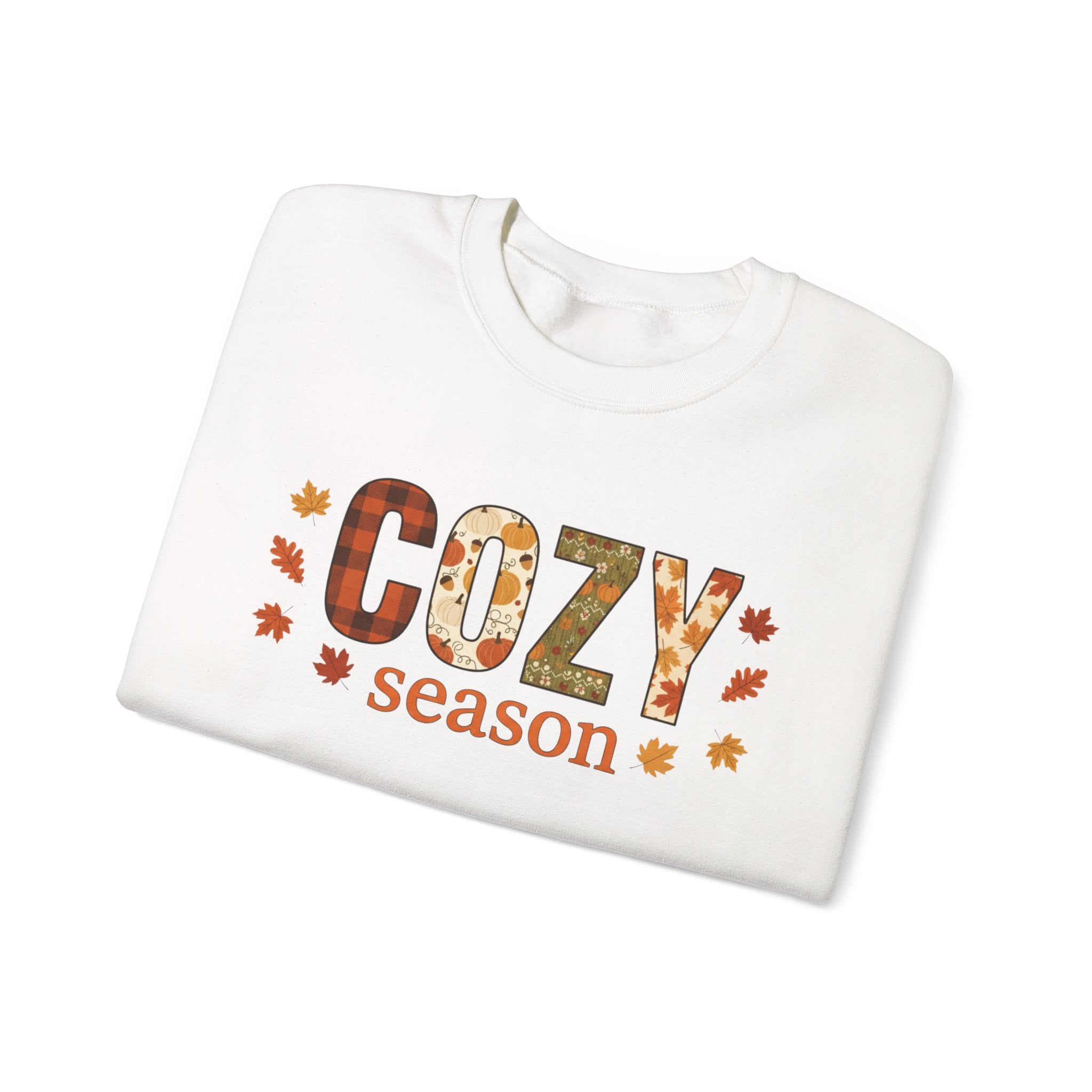 Cozy Season Sweatshirt — Fall Leaves Plaid Autumn Crewneck