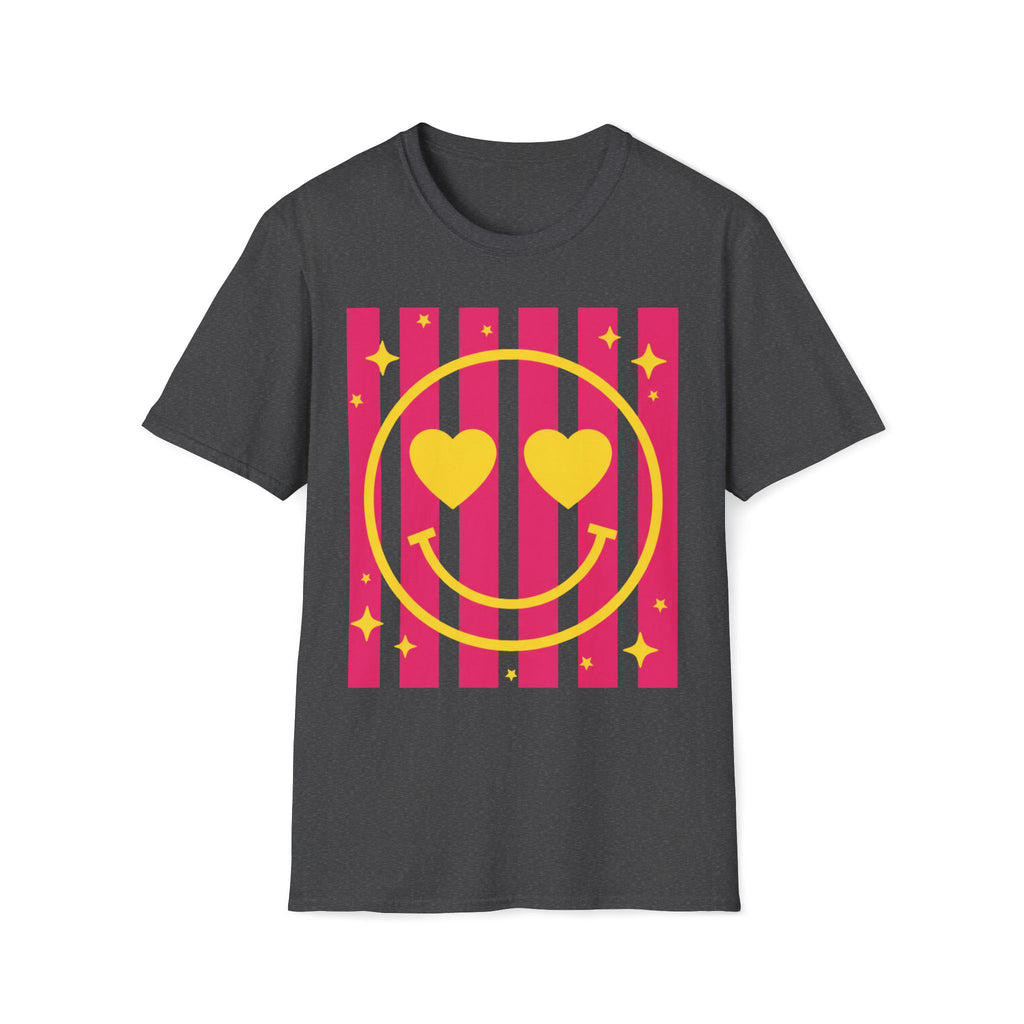 Smile Heart Tee — Retro Pink Stripe Smiley Shirt