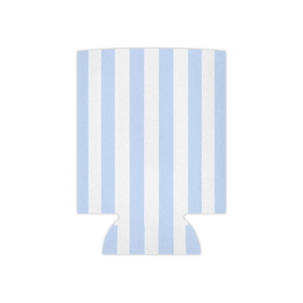 Blue & White Striped Can Cooler — Nautical Summer Beverage Koozie