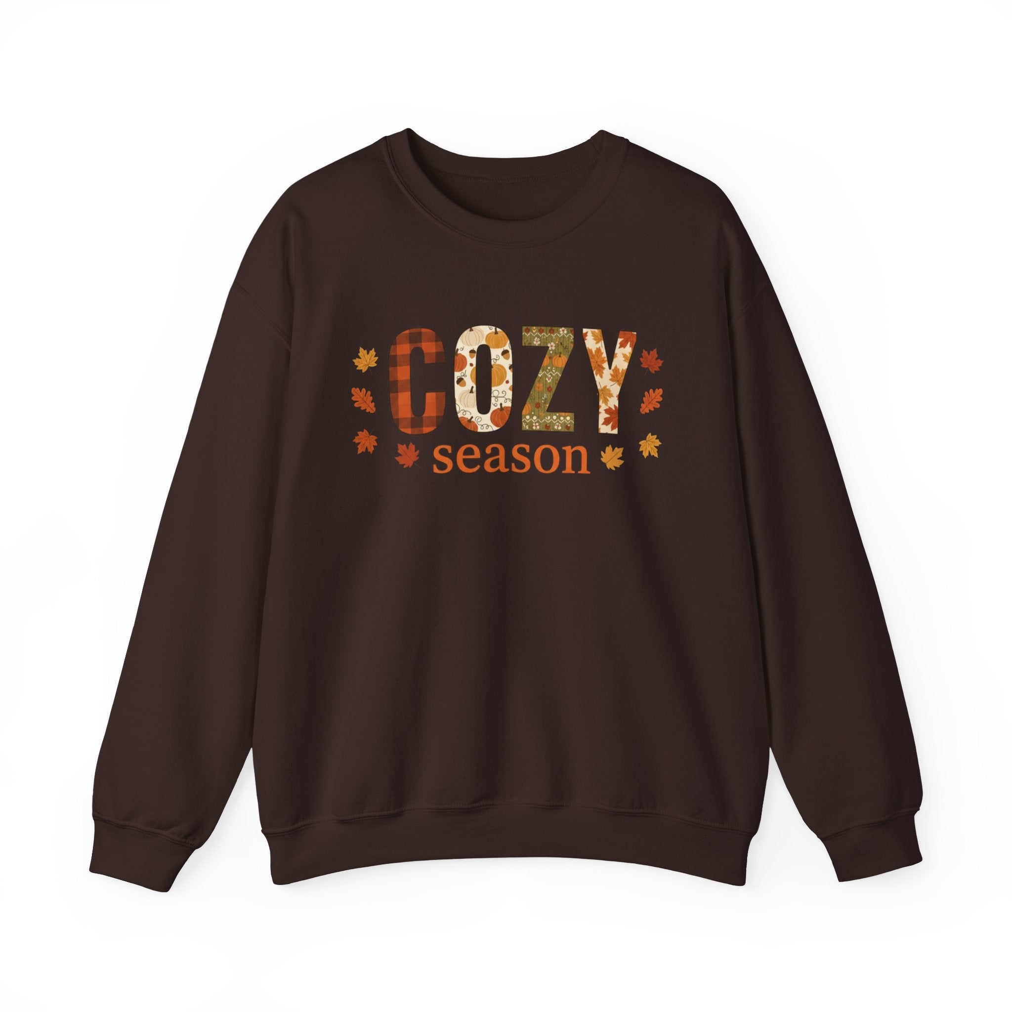 Cozy Season Sweatshirt — Fall Leaves Plaid Autumn Crewneck