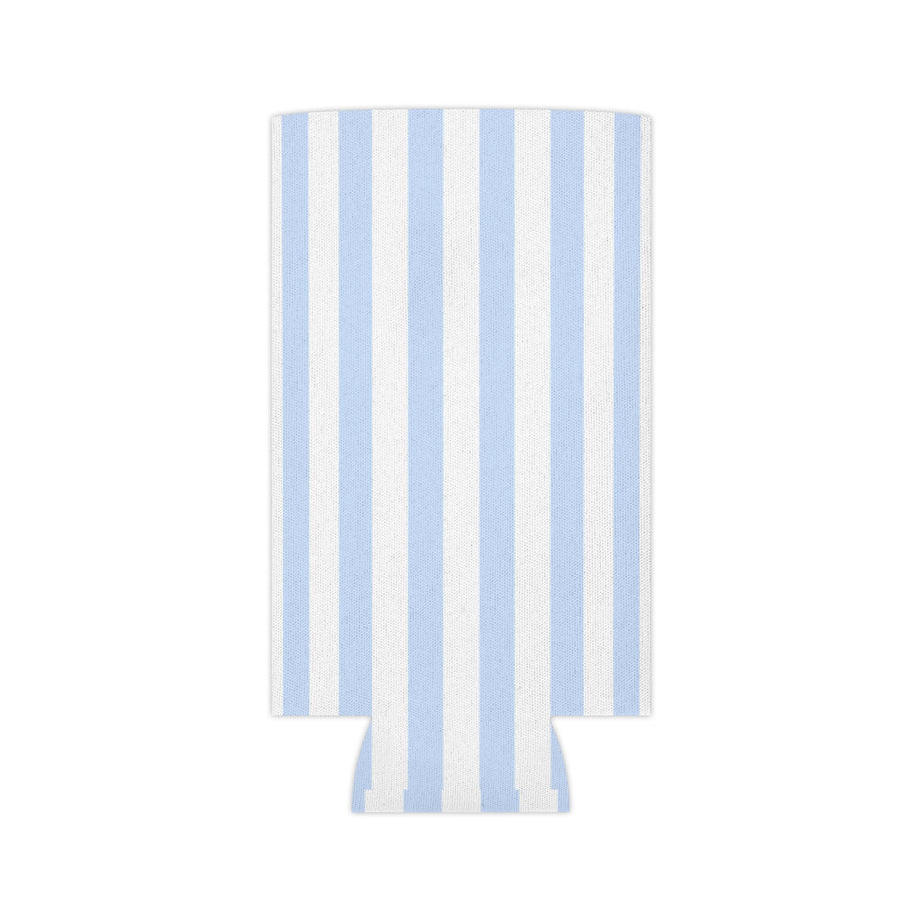 Blue & White Striped Can Cooler — Nautical Summer Beverage Koozie