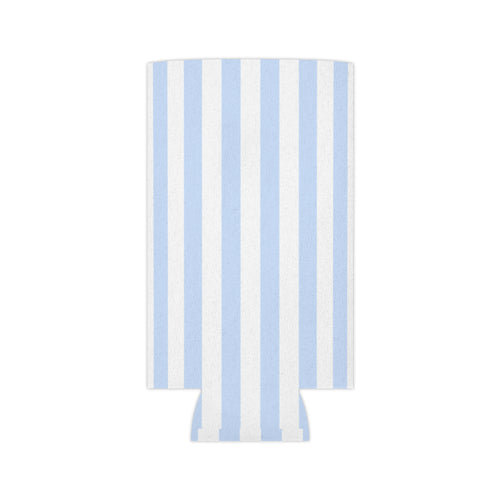 Blue & White Striped Can Cooler — Nautical Summer Beverage Koozie