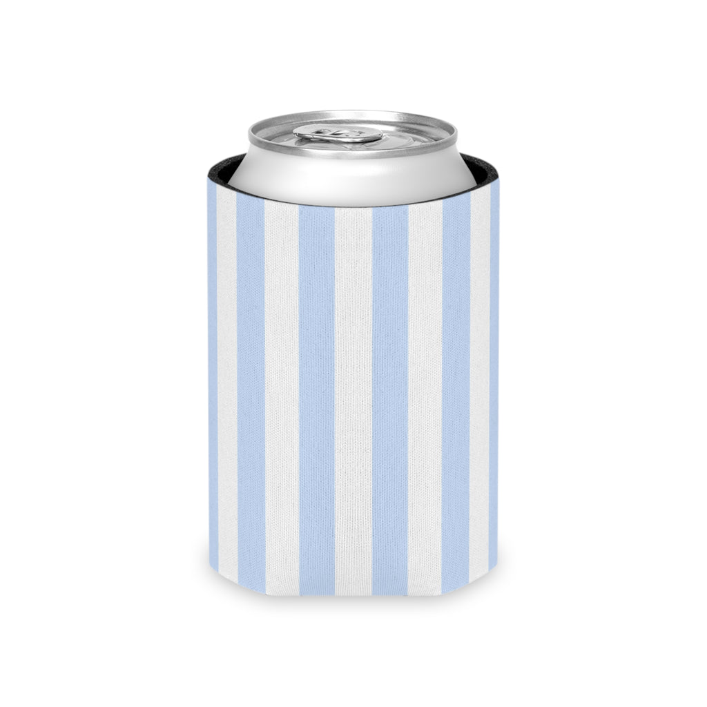 Blue & White Striped Can Cooler — Nautical Summer Beverage Koozie