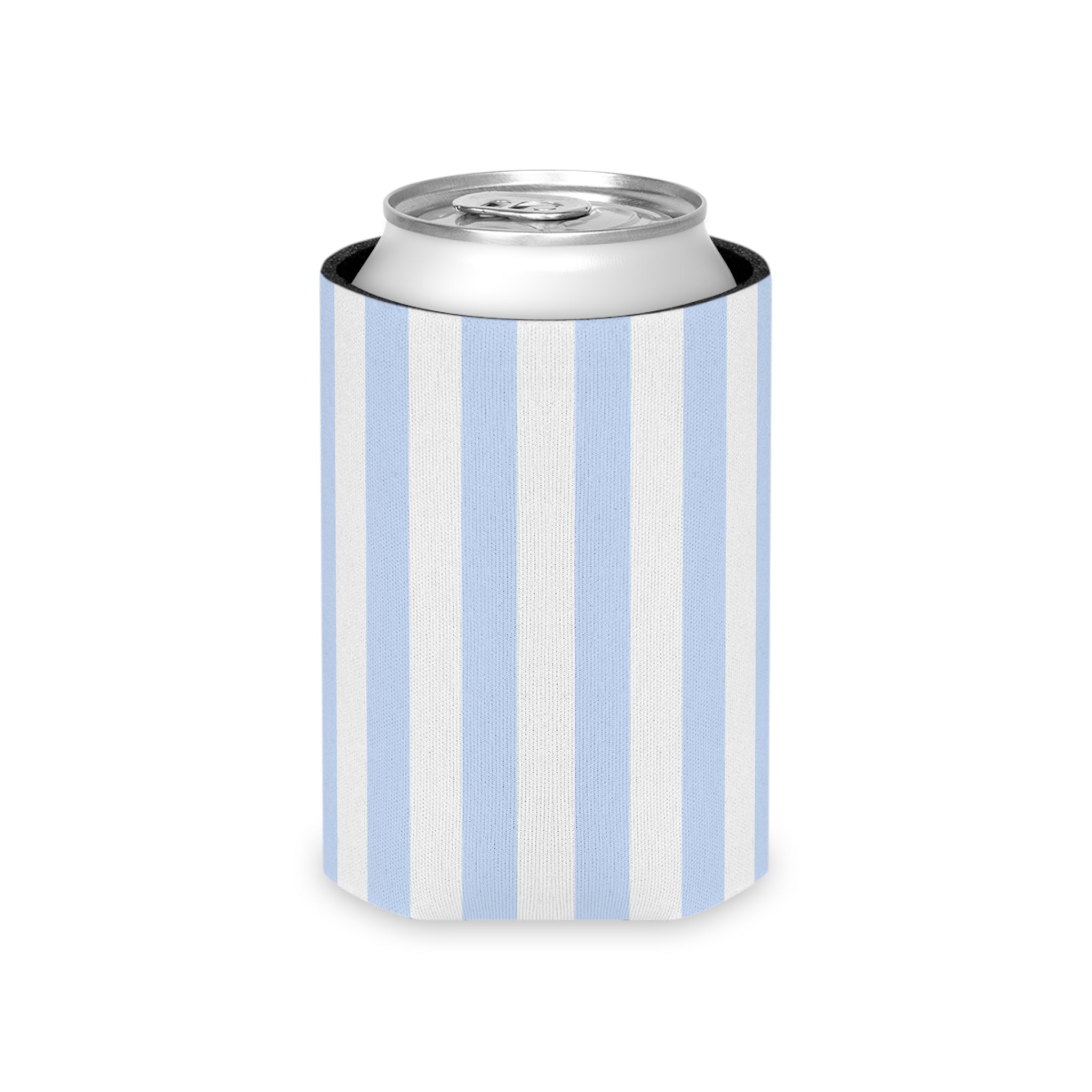 Blue & White Striped Can Cooler — Nautical Summer Beverage Koozie