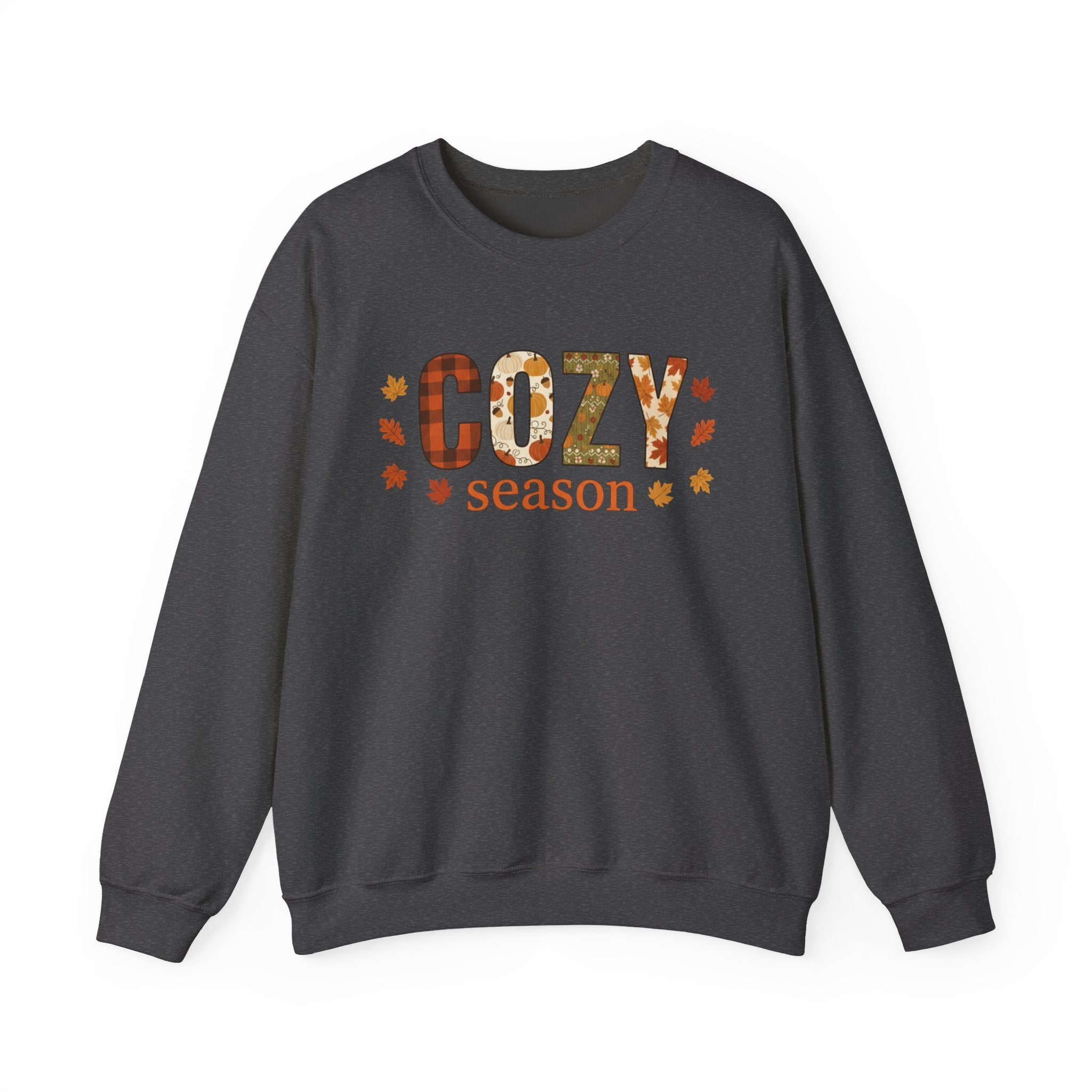 Cozy Season Sweatshirt — Fall Leaves Plaid Autumn Crewneck