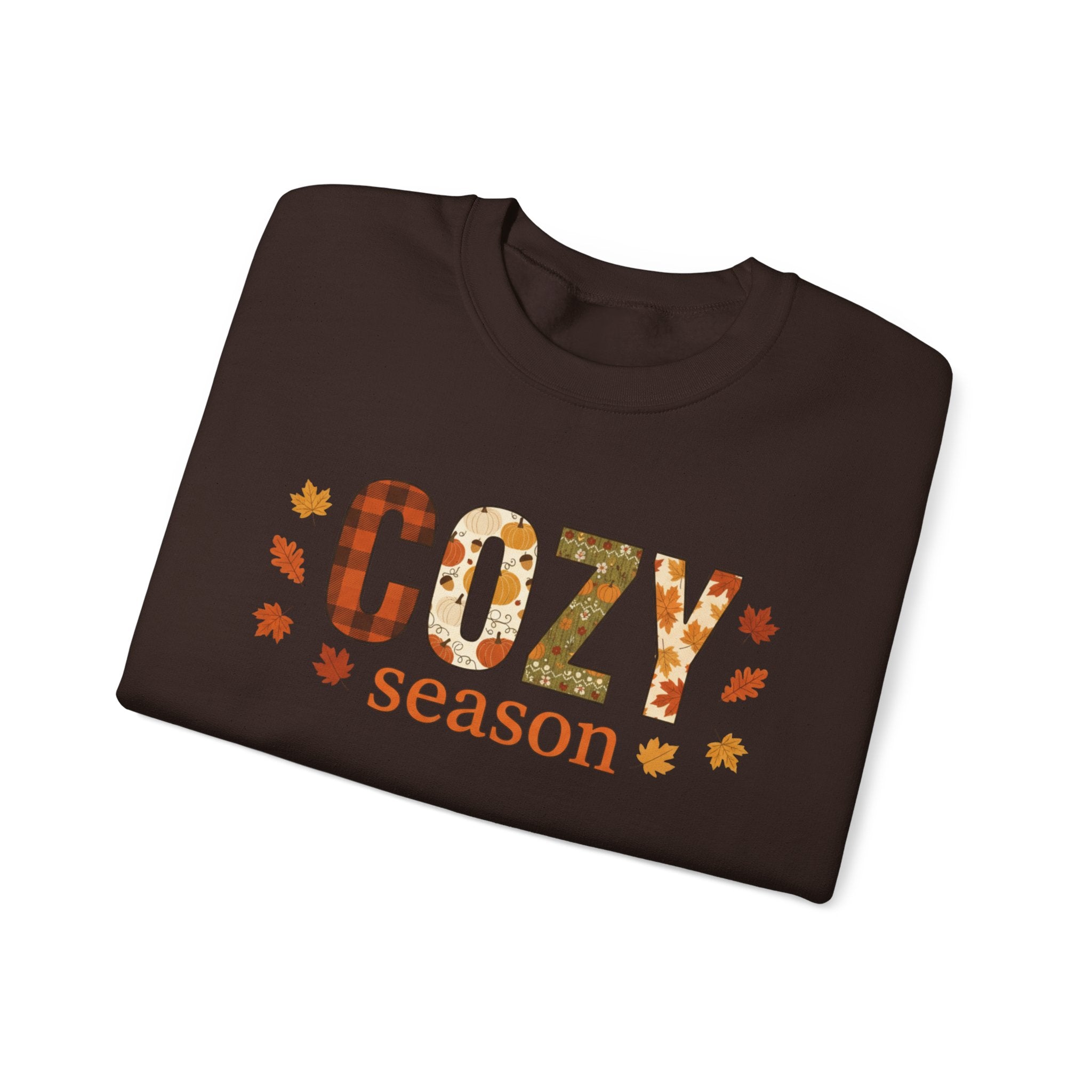 Cozy Season Sweatshirt — Fall Leaves Plaid Autumn Crewneck
