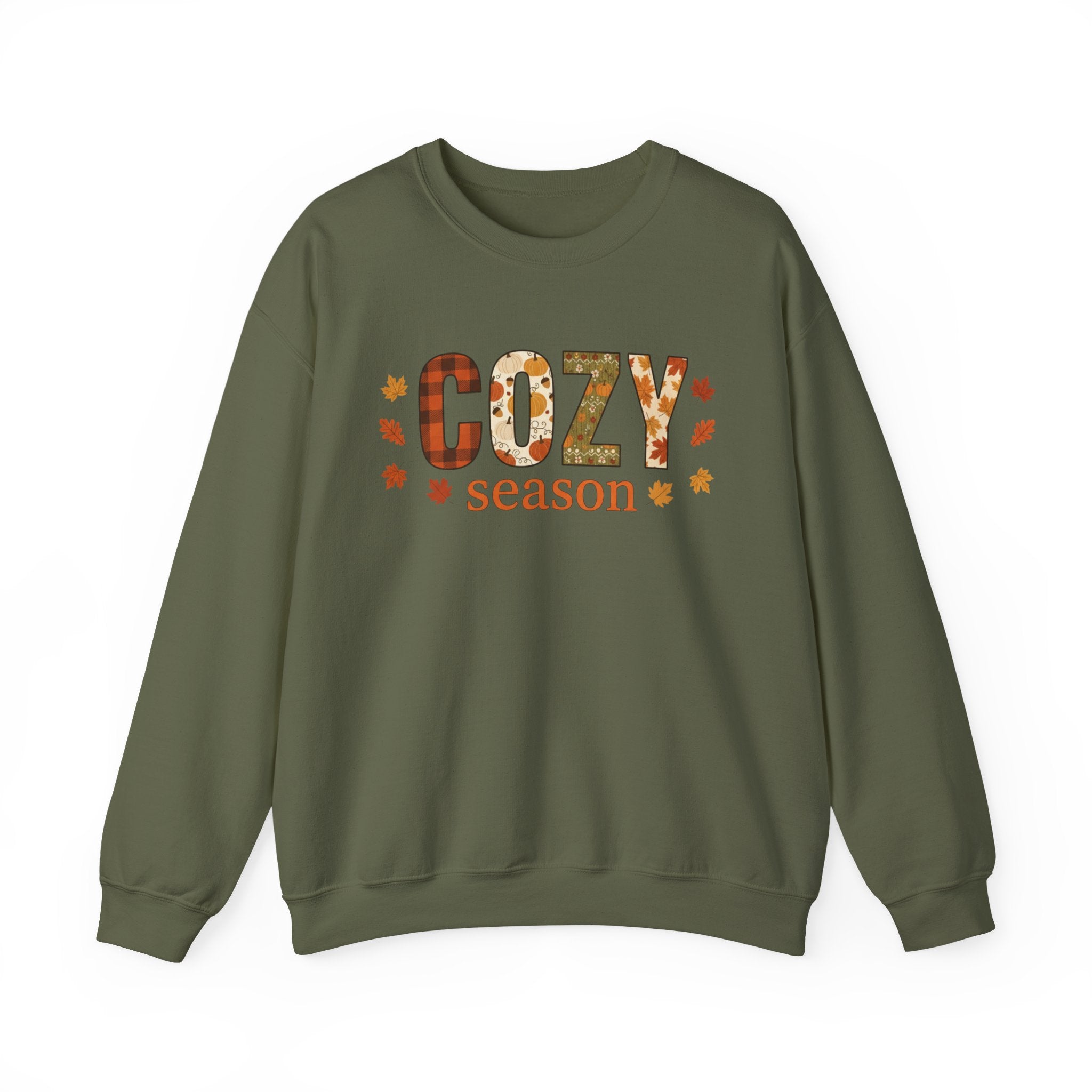 Cozy Season Sweatshirt — Fall Leaves Plaid Autumn Crewneck