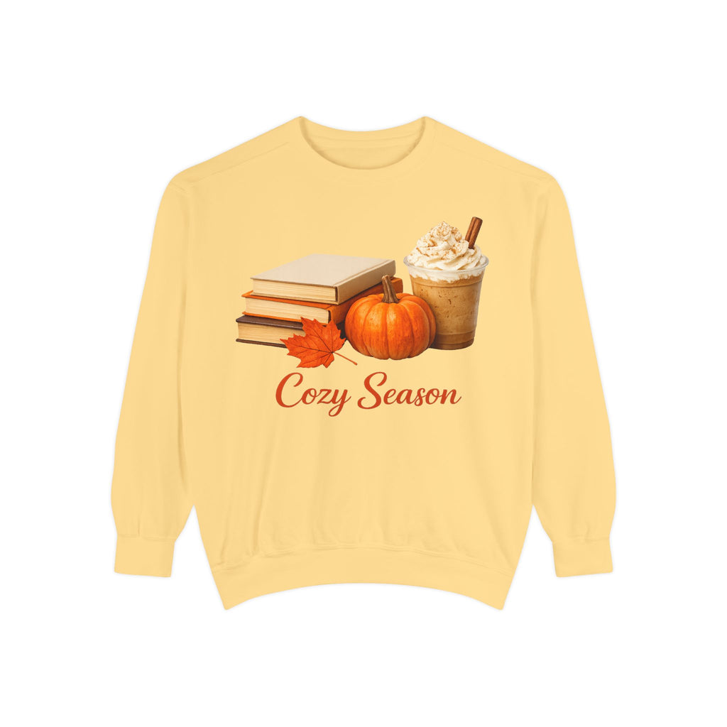 Cozy Season Sweatshirt — Pumpkin, Books & Pumpkin Spice Fall Crewneck