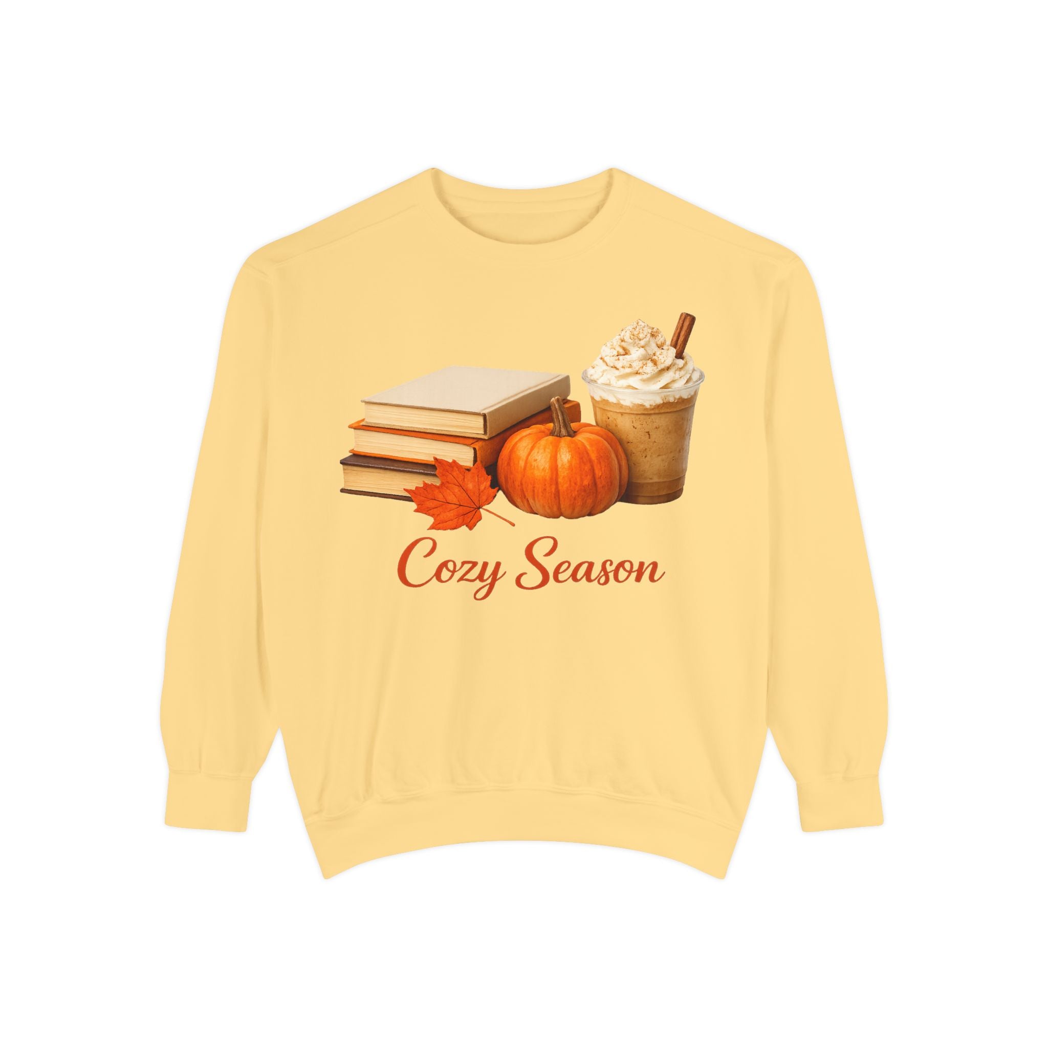 Cozy Season Sweatshirt — Pumpkin, Books & Pumpkin Spice Fall Crewneck