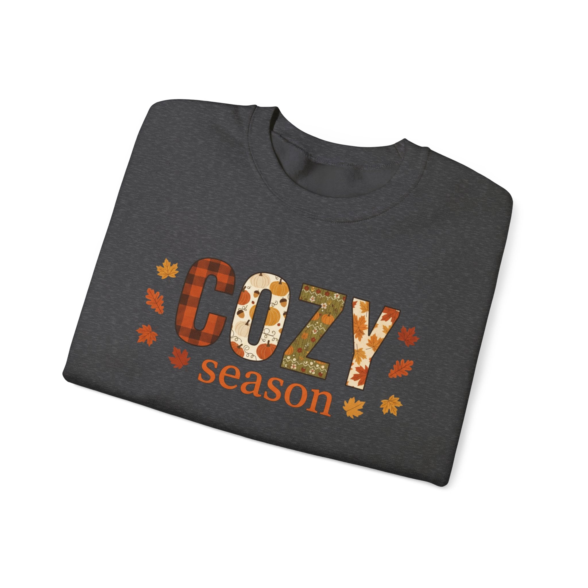 Cozy Season Sweatshirt — Fall Leaves Plaid Autumn Crewneck