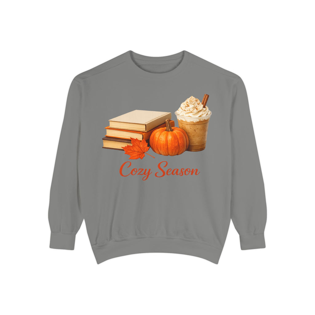 Cozy Season Sweatshirt — Pumpkin, Books & Pumpkin Spice Fall Crewneck