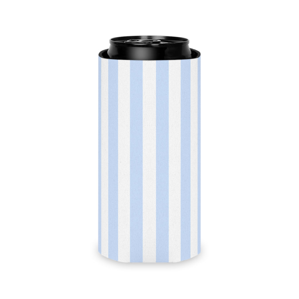 Blue & White Striped Can Cooler — Nautical Summer Beverage Koozie