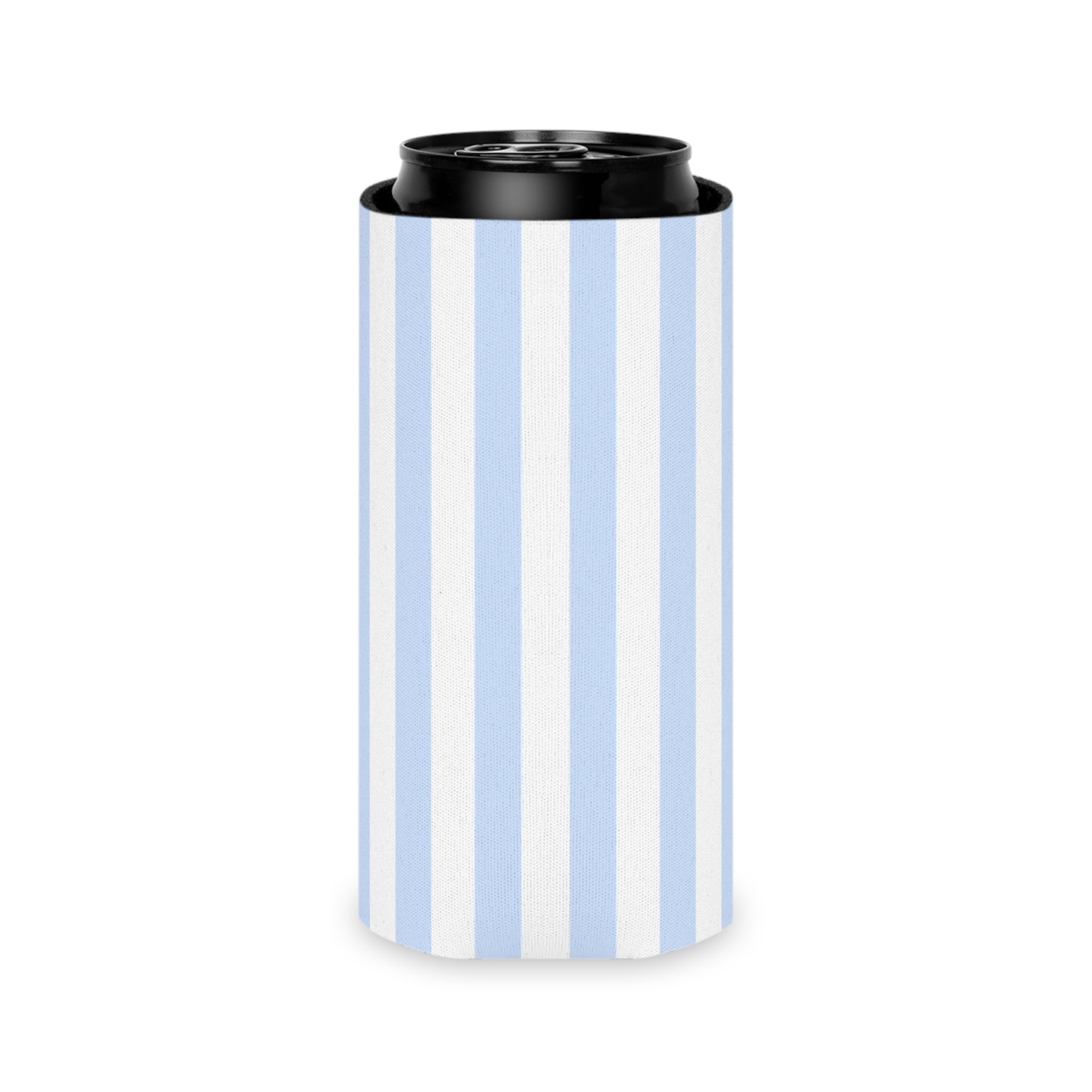 Blue & White Striped Can Cooler — Nautical Summer Beverage Koozie