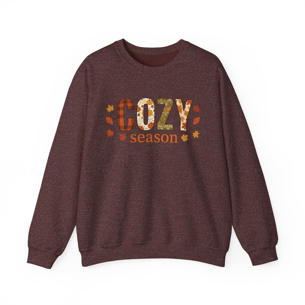 Cozy Season Sweatshirt — Fall Leaves Plaid Autumn Crewneck