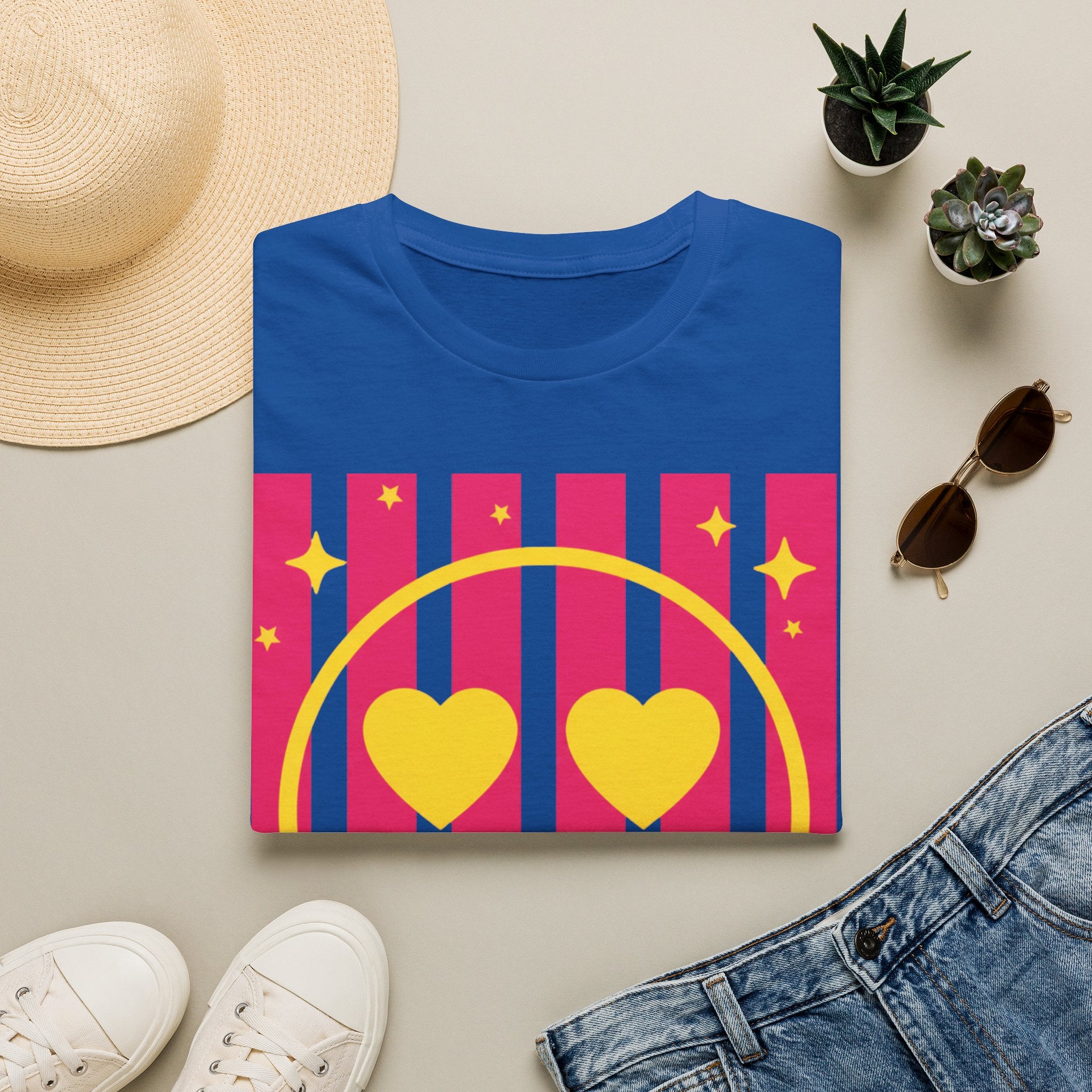 Smile Heart Tee — Retro Pink Stripe Smiley Shirt