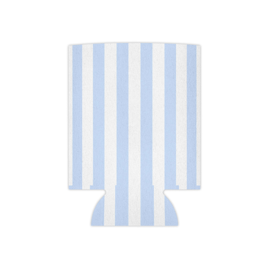 Blue & White Striped Can Cooler — Nautical Summer Beverage Koozie