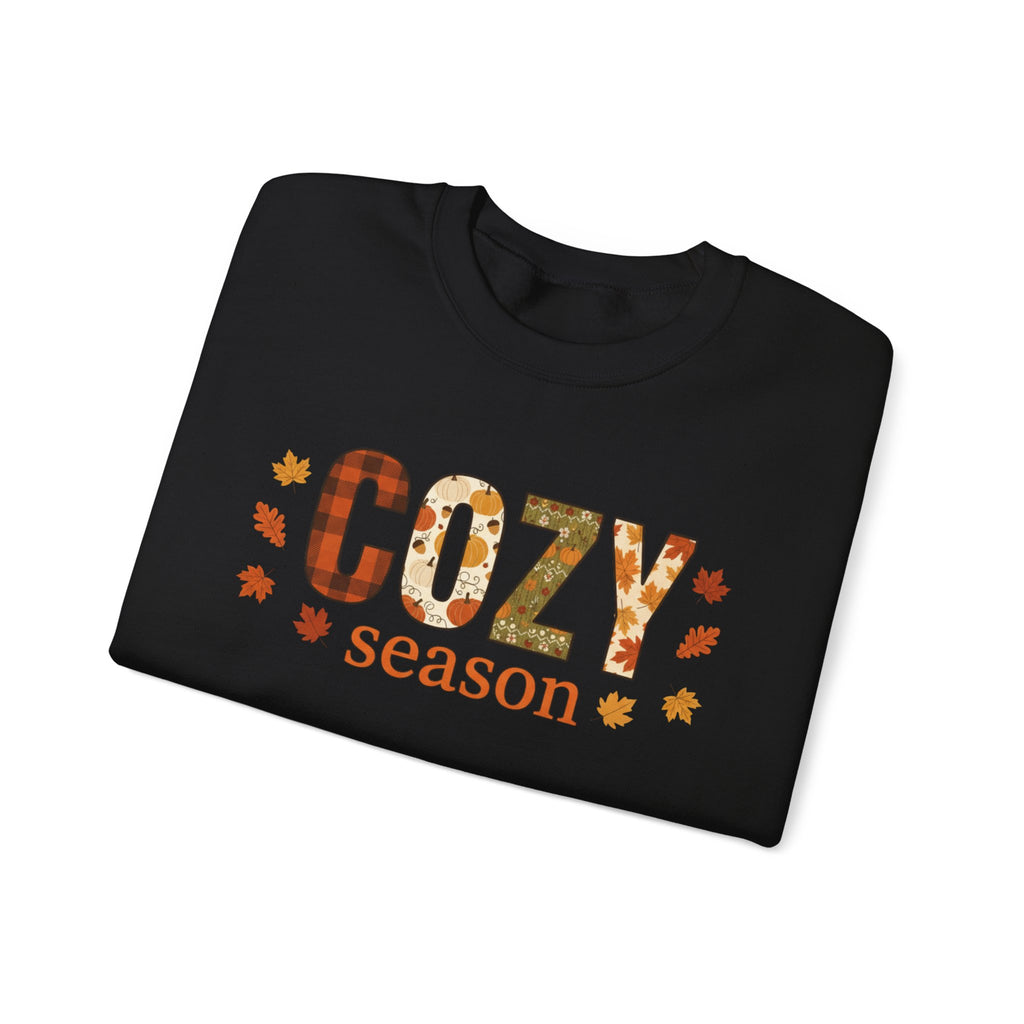 Cozy Season Sweatshirt — Fall Leaves Plaid Autumn Crewneck
