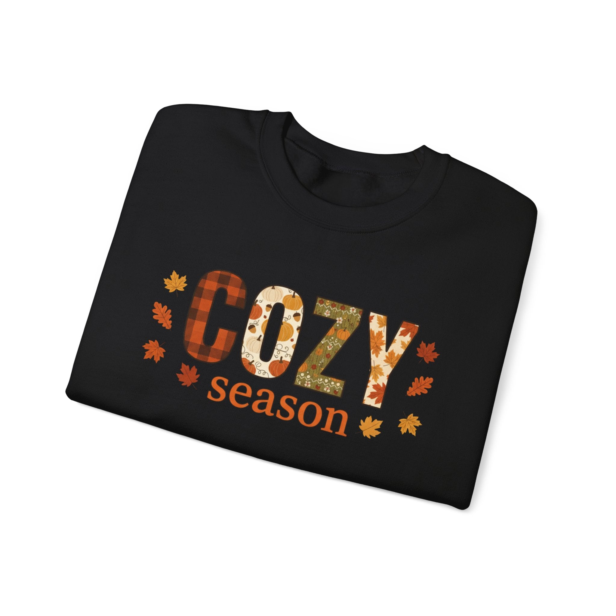 Cozy Season Sweatshirt — Fall Leaves Plaid Autumn Crewneck