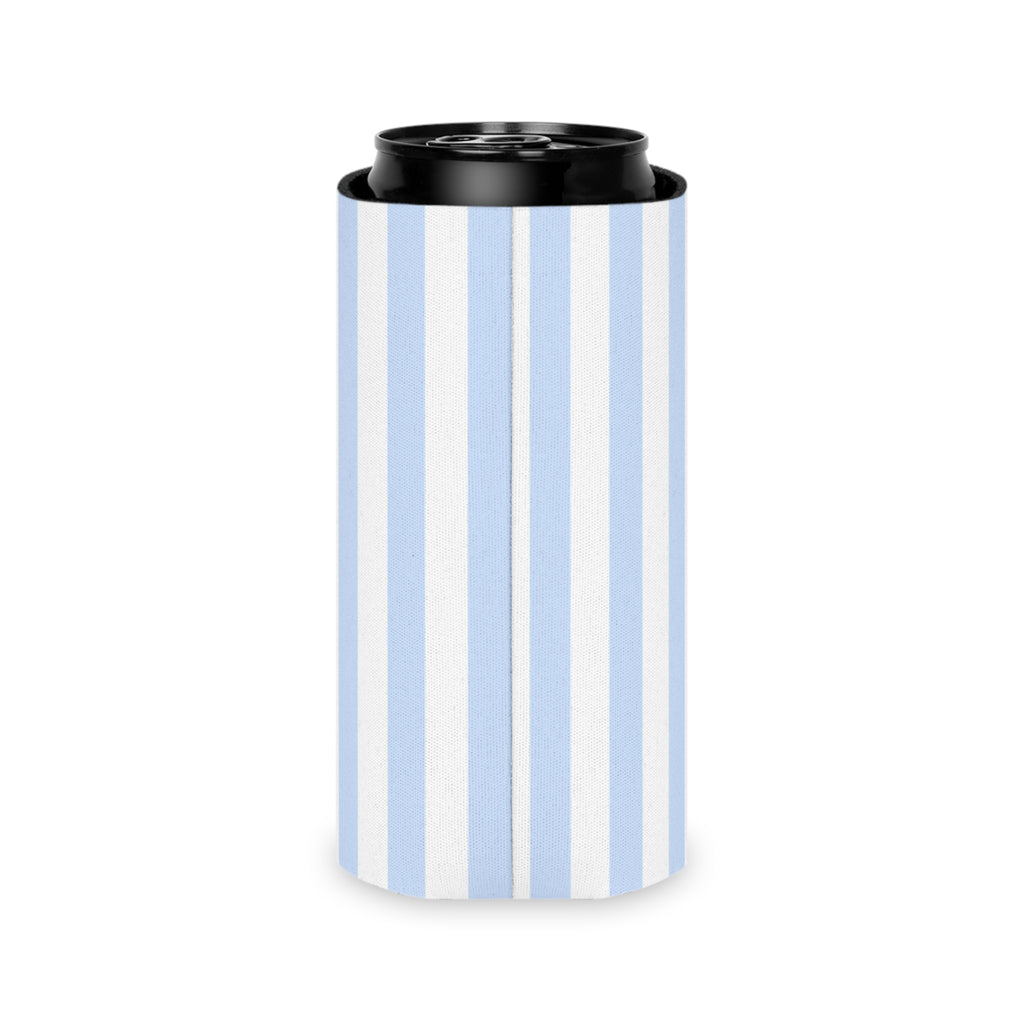 Blue & White Striped Can Cooler — Nautical Summer Beverage Koozie