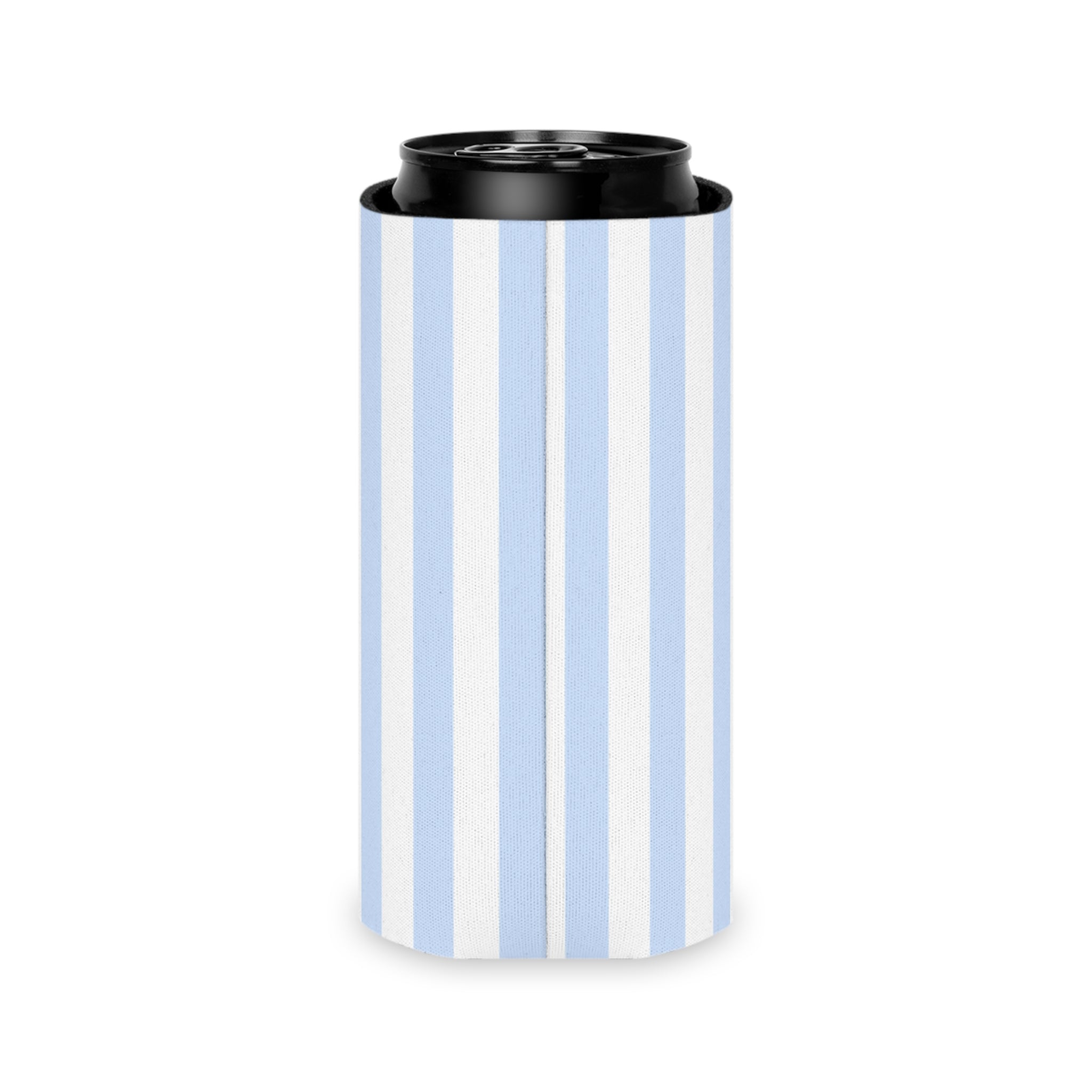 Blue & White Striped Can Cooler — Nautical Summer Beverage Koozie