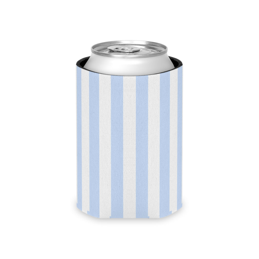 Blue & White Striped Can Cooler — Nautical Summer Beverage Koozie