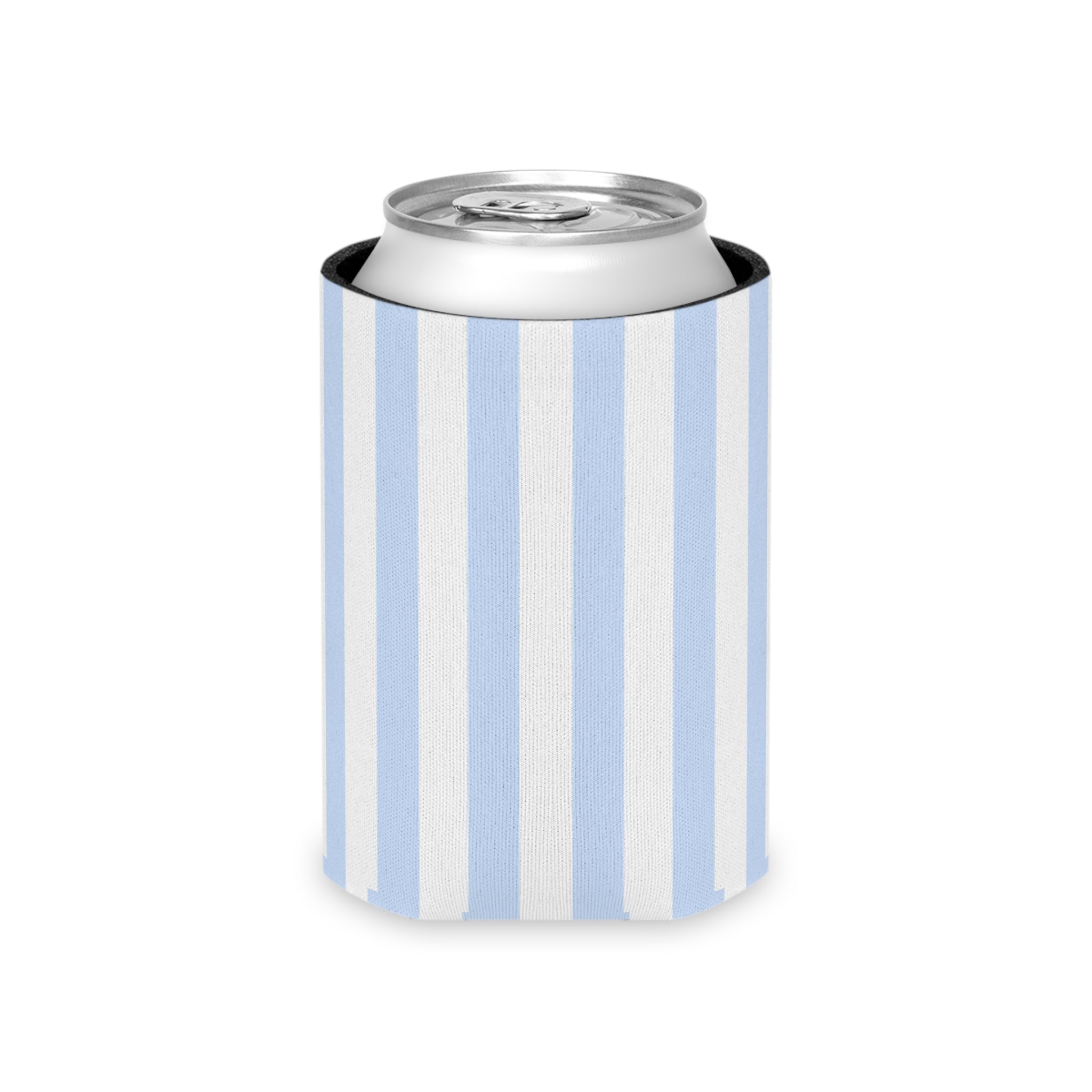 Blue & White Striped Can Cooler — Nautical Summer Beverage Koozie