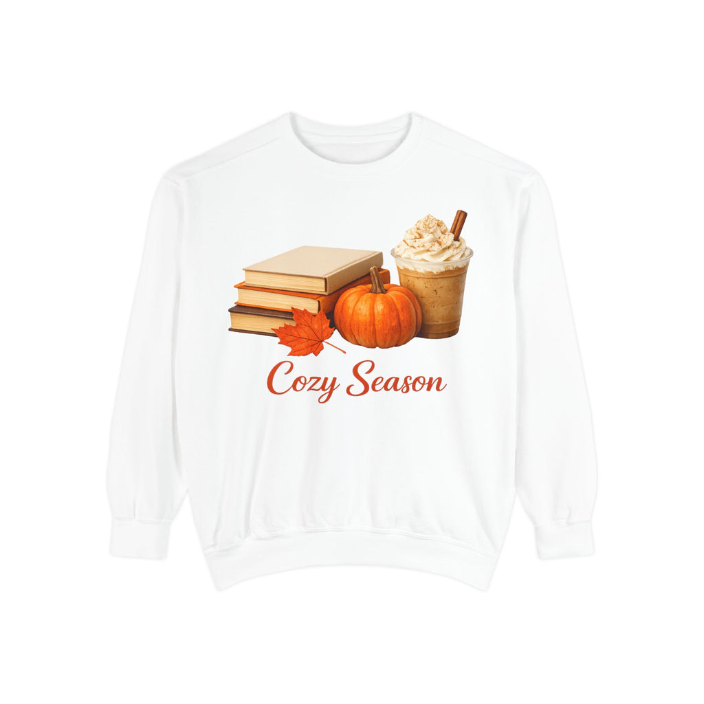 Cozy Season Sweatshirt — Pumpkin, Books & Pumpkin Spice Fall Crewneck