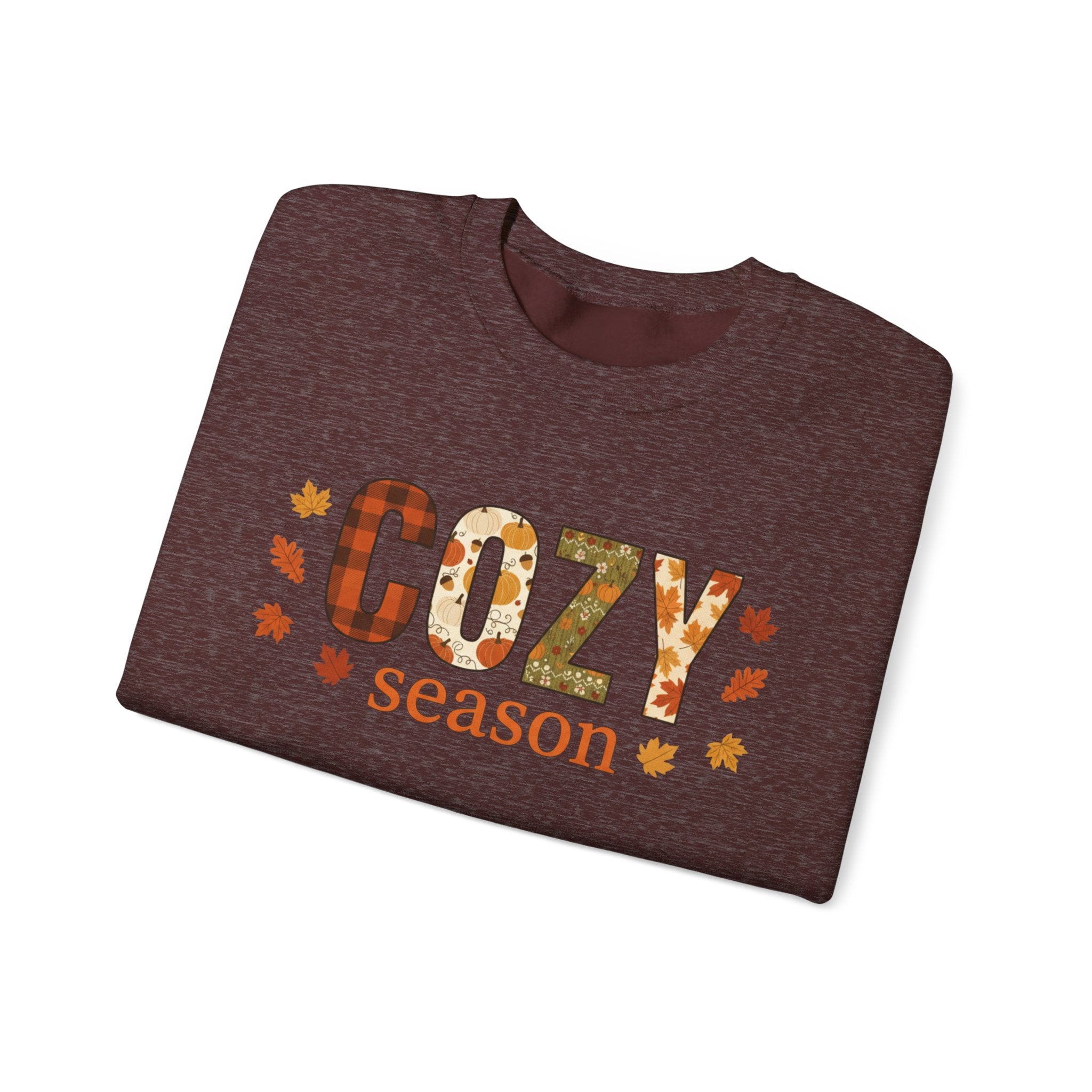 Cozy Season Sweatshirt — Fall Leaves Plaid Autumn Crewneck