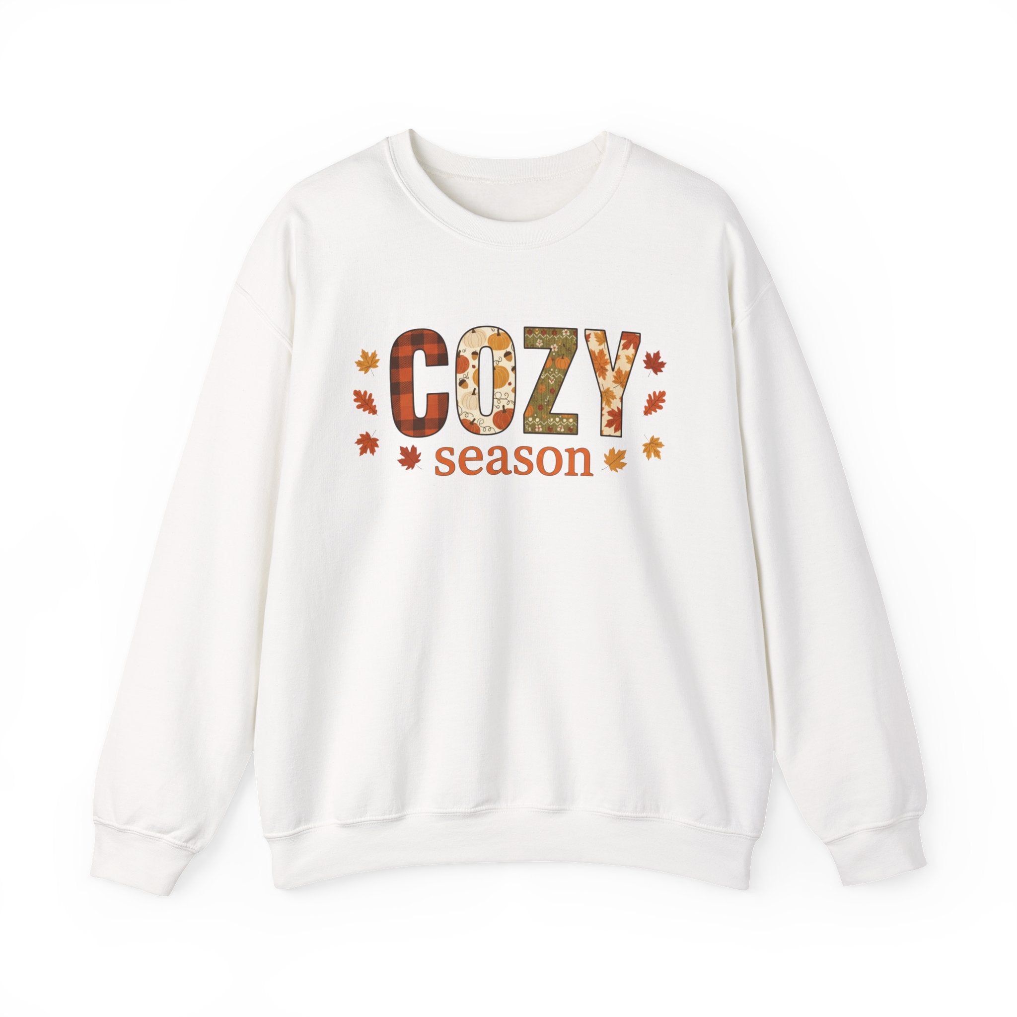 Cozy Season Sweatshirt — Fall Leaves Plaid Autumn Crewneck