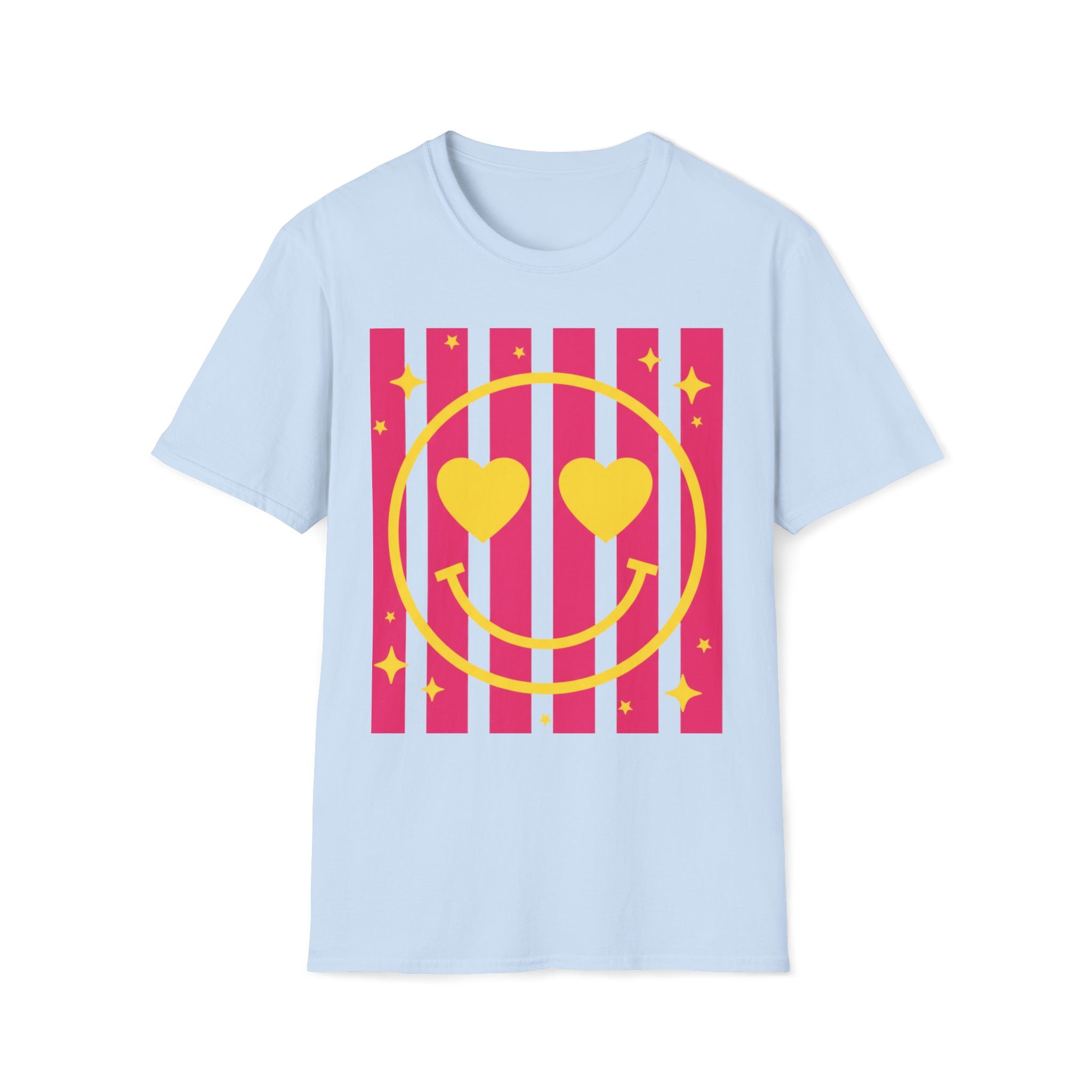 Smile Heart Tee — Retro Pink Stripe Smiley Shirt