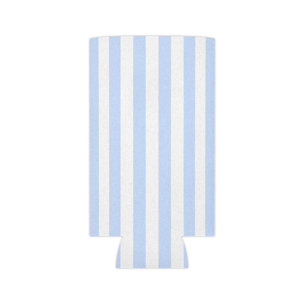 Blue & White Striped Can Cooler — Nautical Summer Beverage Koozie