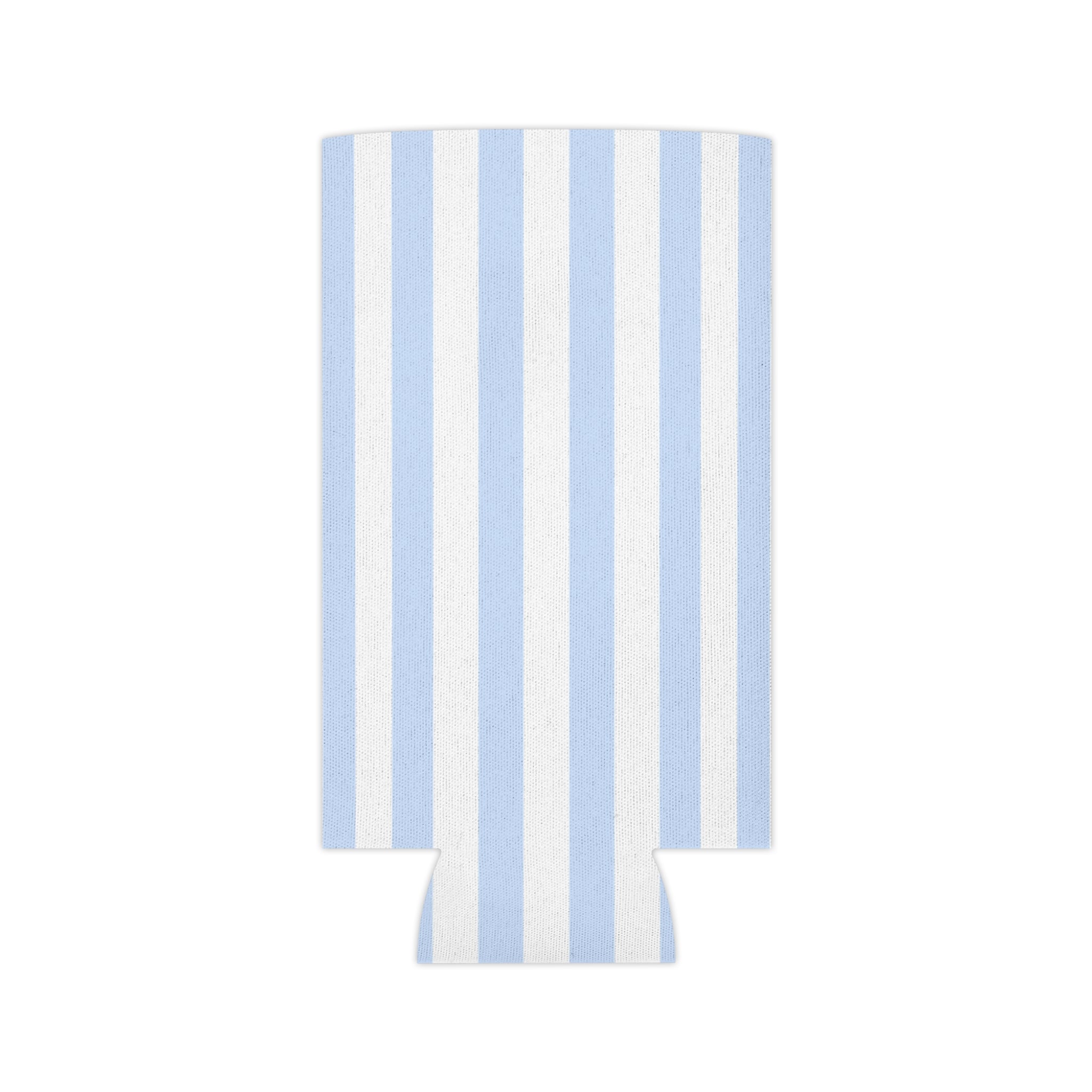 Blue & White Striped Can Cooler — Nautical Summer Beverage Koozie