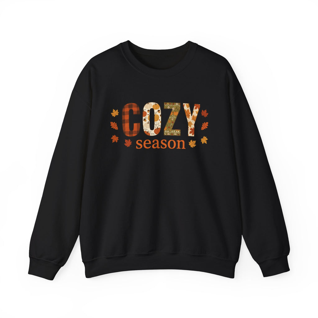 Cozy Season Sweatshirt — Fall Leaves Plaid Autumn Crewneck