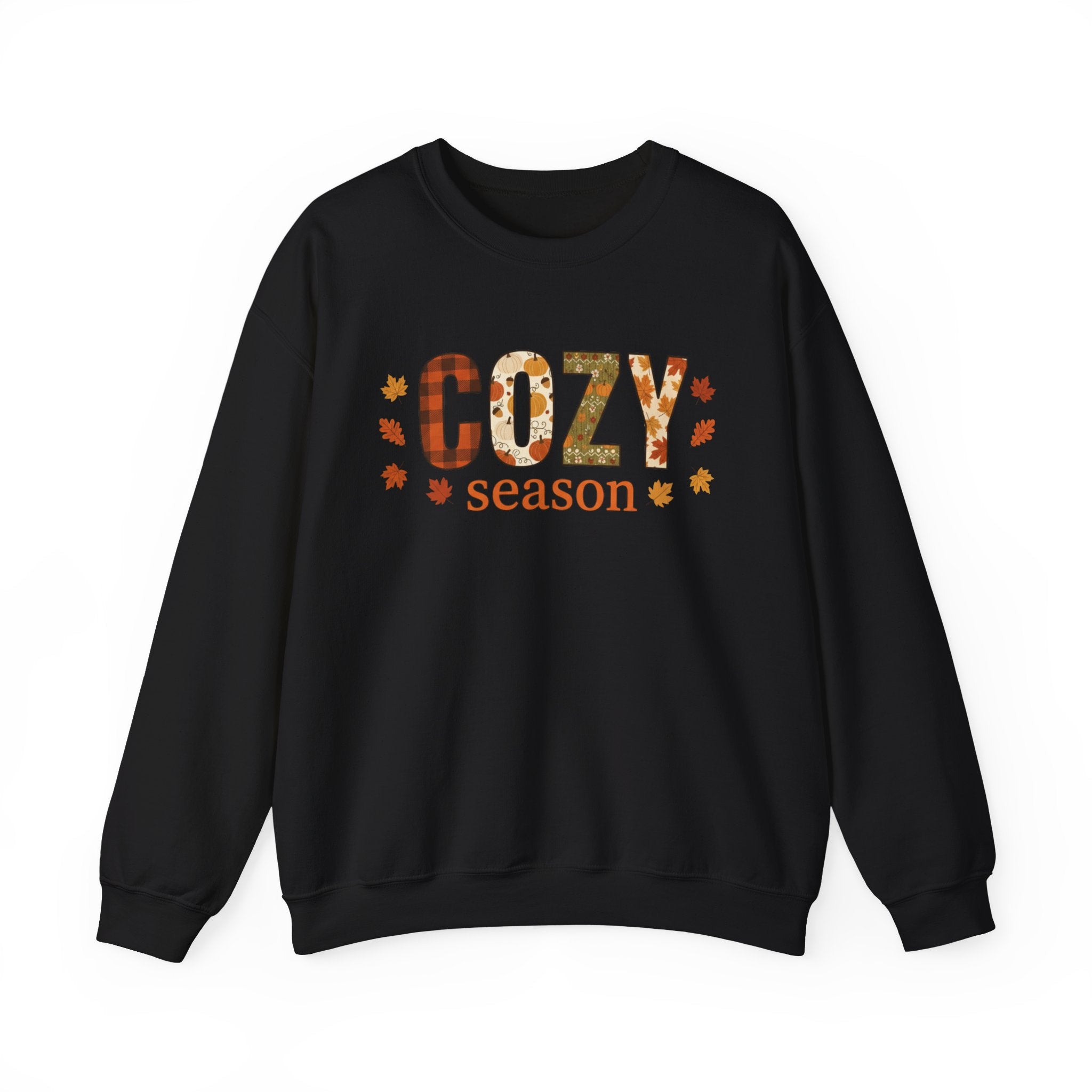 Cozy Season Sweatshirt — Fall Leaves Plaid Autumn Crewneck